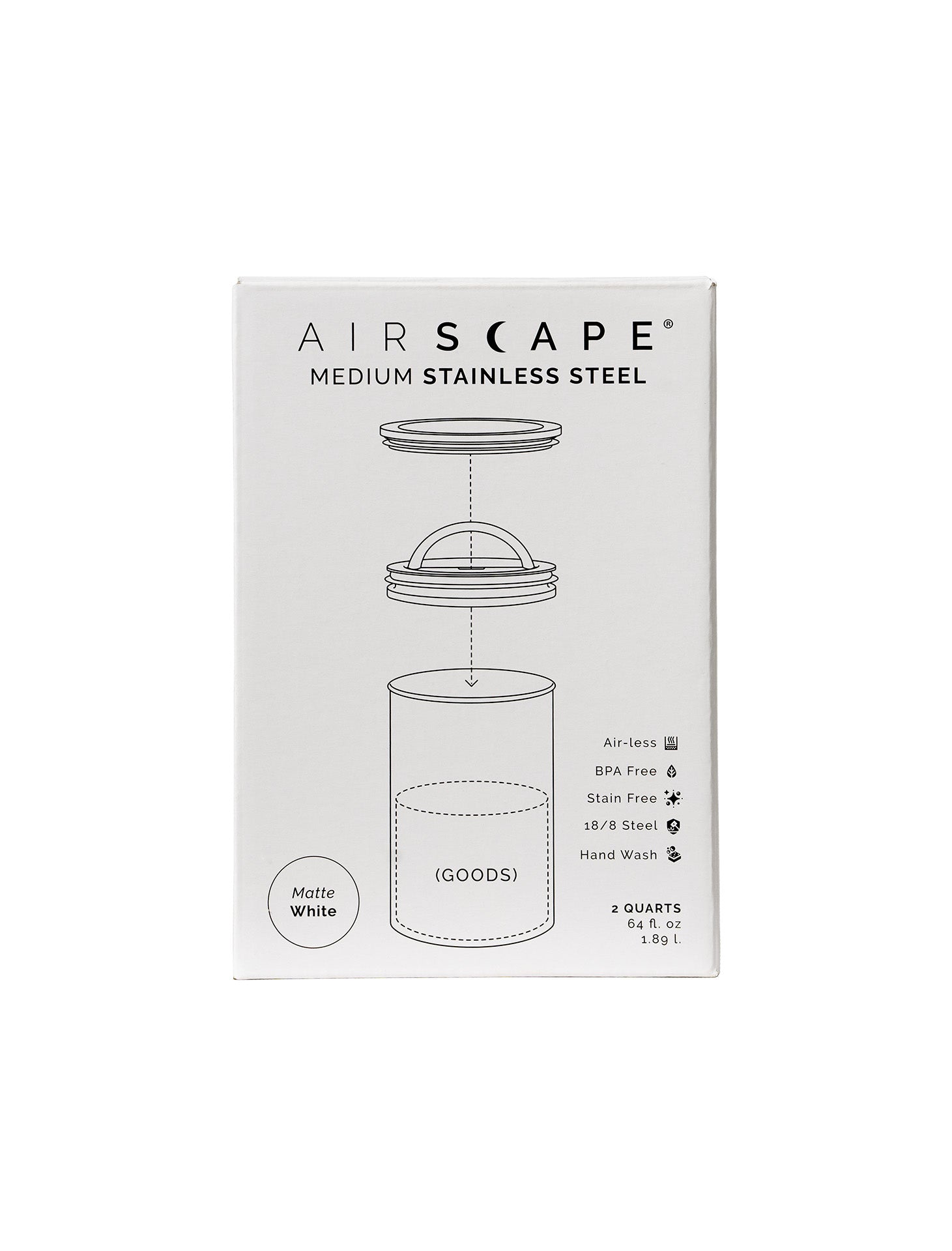 Airscape Edelstahl Aromabehälter 500g weiß matt