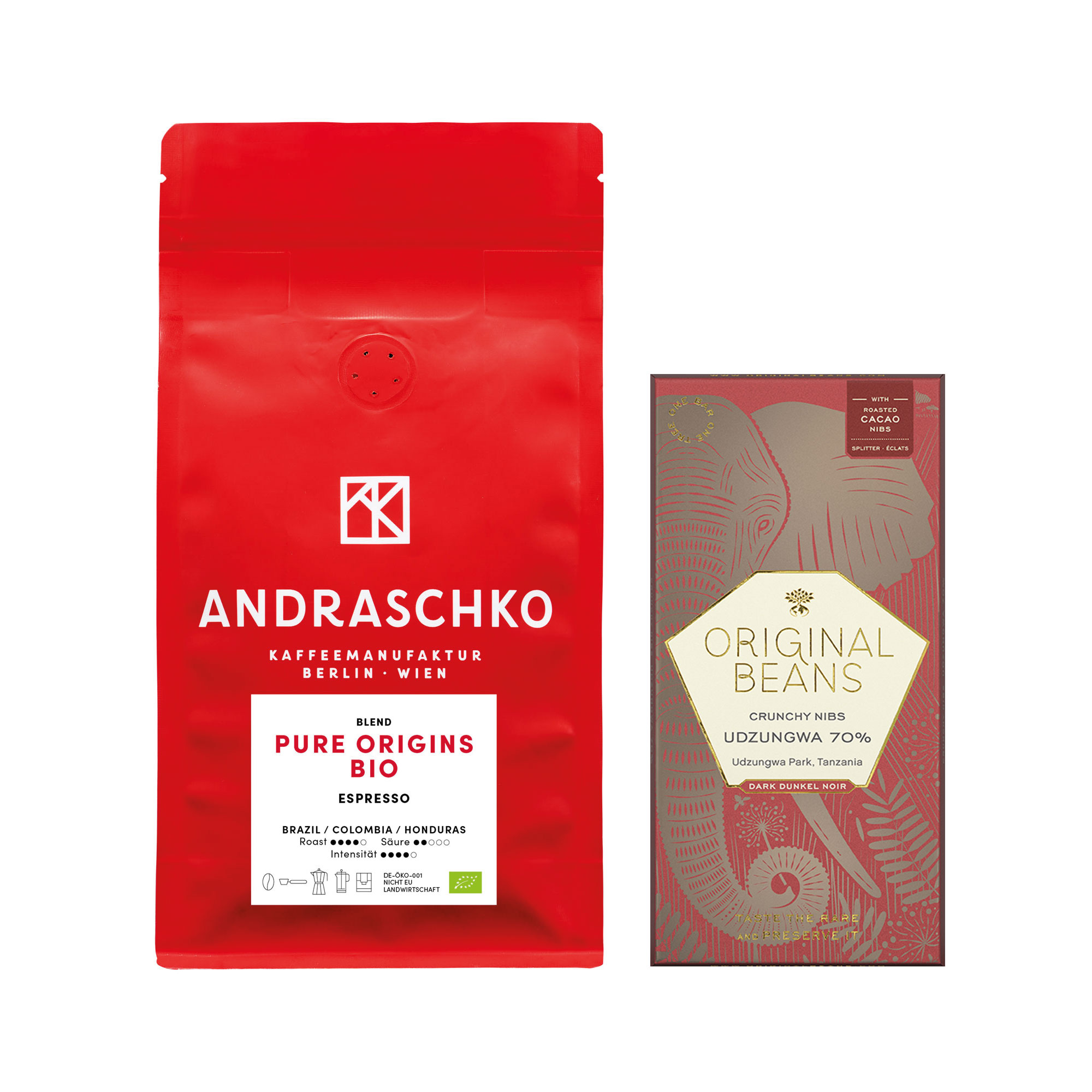 Pure Origins BIO Espresso Blend DE-ÖKO-001 & Schokolade 70% Set