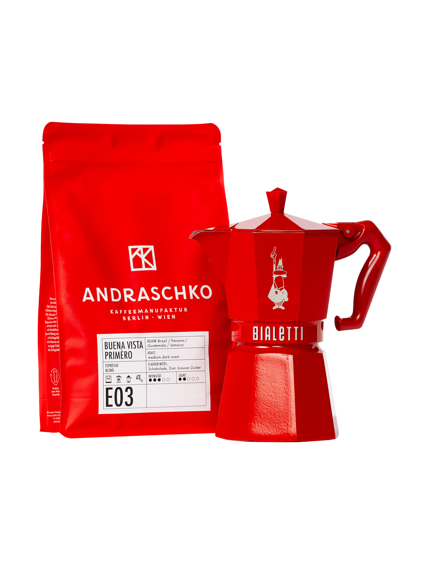 Bialetti Exklusive Espressokocher Buena Vista Primero Espresso Blend 500g Set